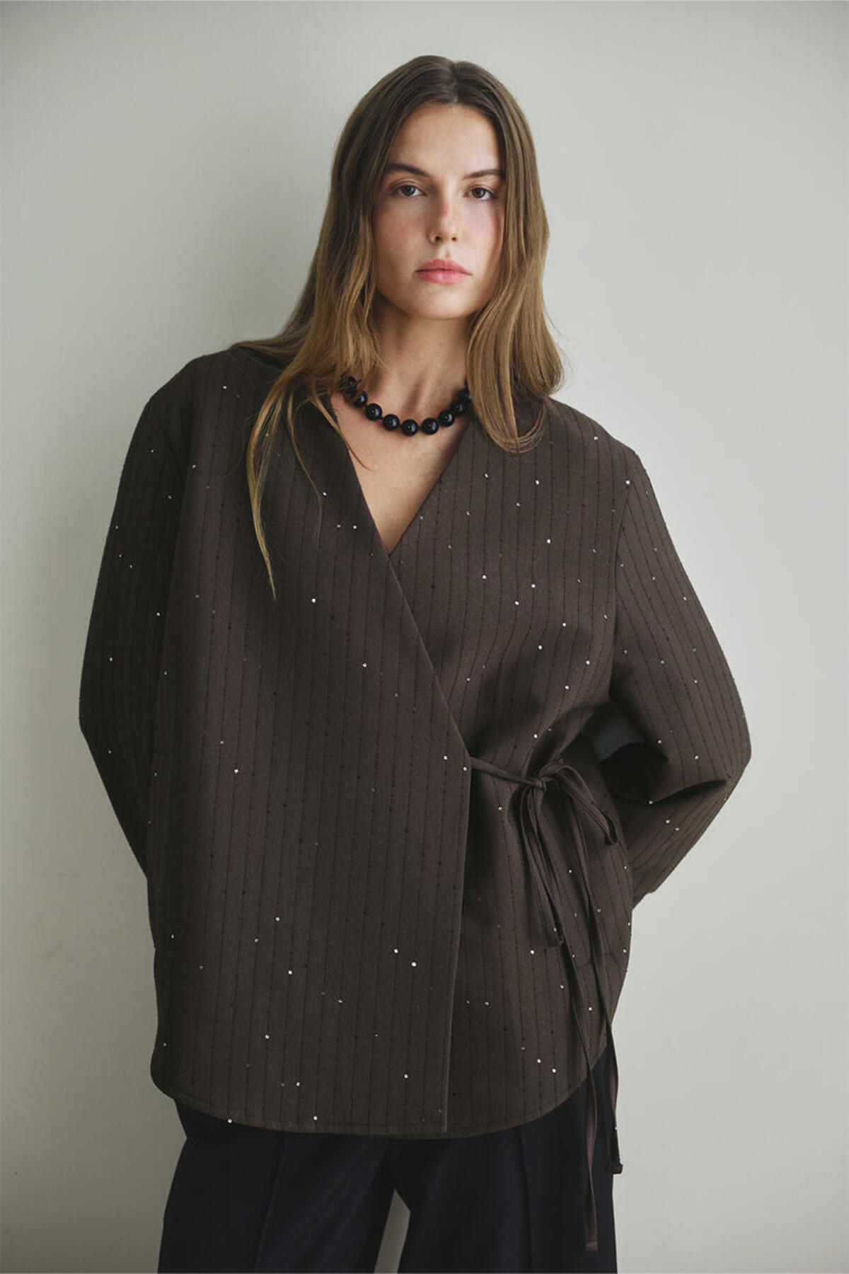 BE BLUE  KAHVERENGİ IŞILTILI KİMONO MONT