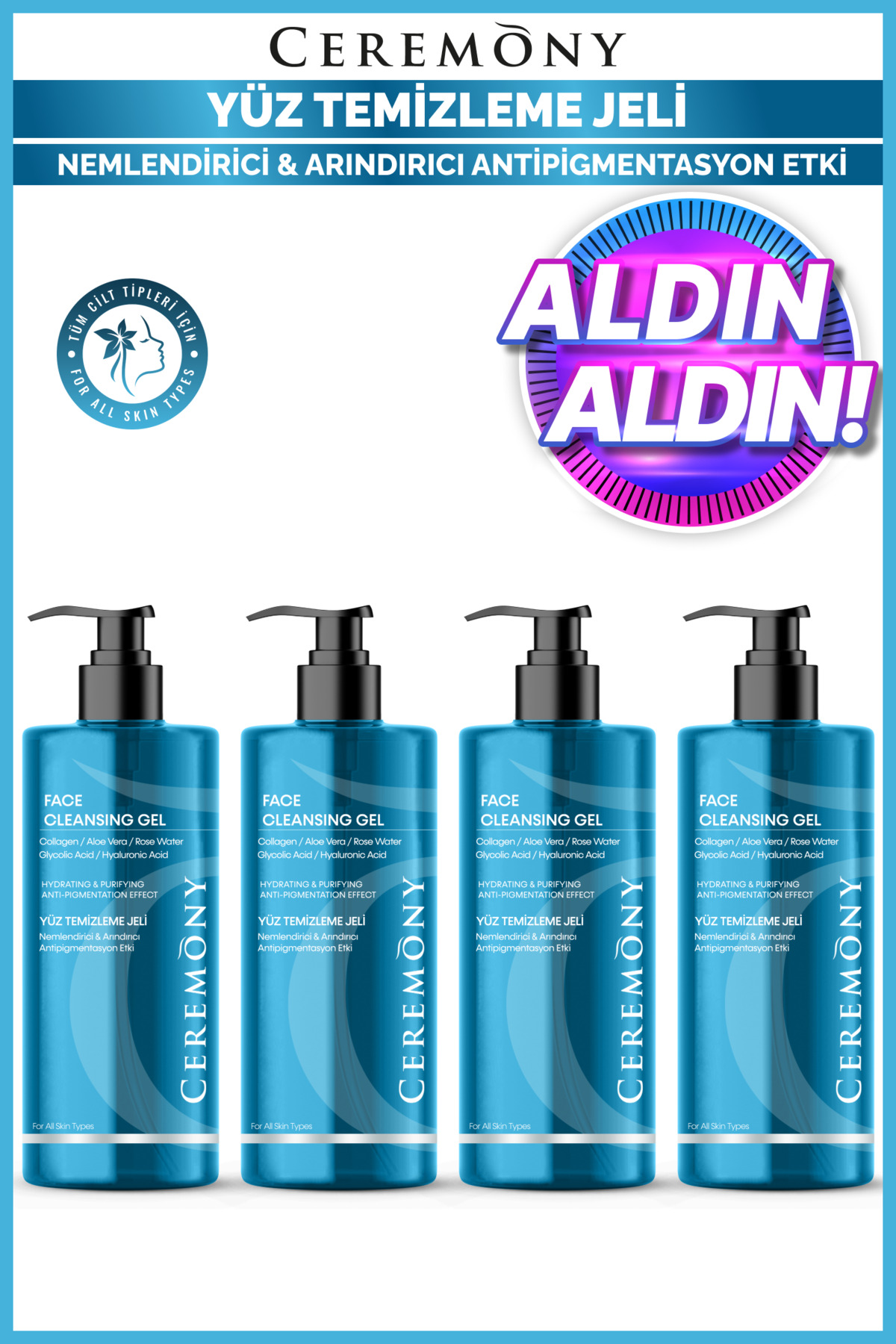 Ceremony Hyaluronik Asit Temizleme Jeli 400 ml | Nemlendirici Bariyer Dostu Cleanser x 4 Adet — TYC759W96N170290971260360