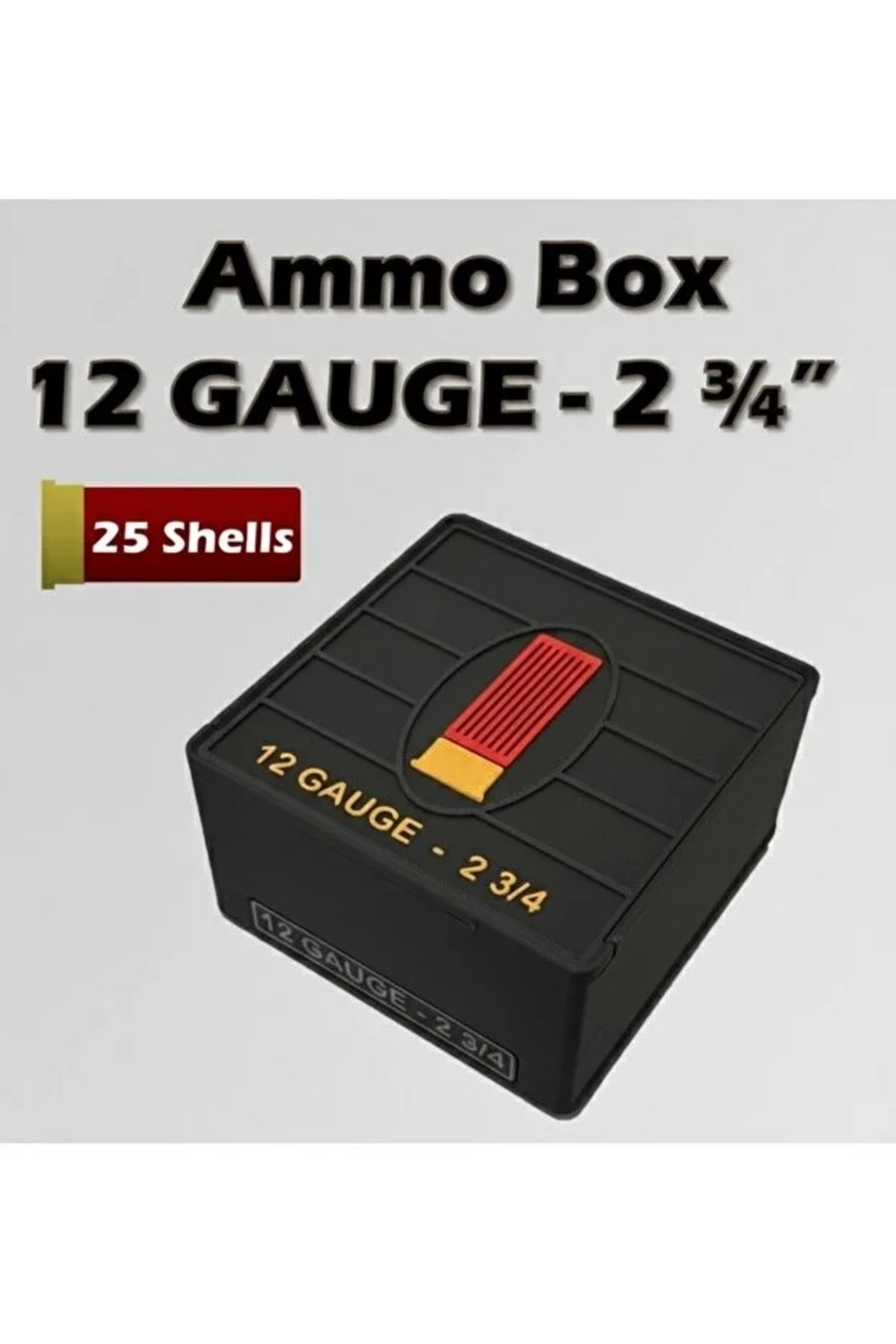 12 Gauge 2-3/4 Cartridge Storage Box – Durable Ammo Box of 25 12 Gauge (Black)