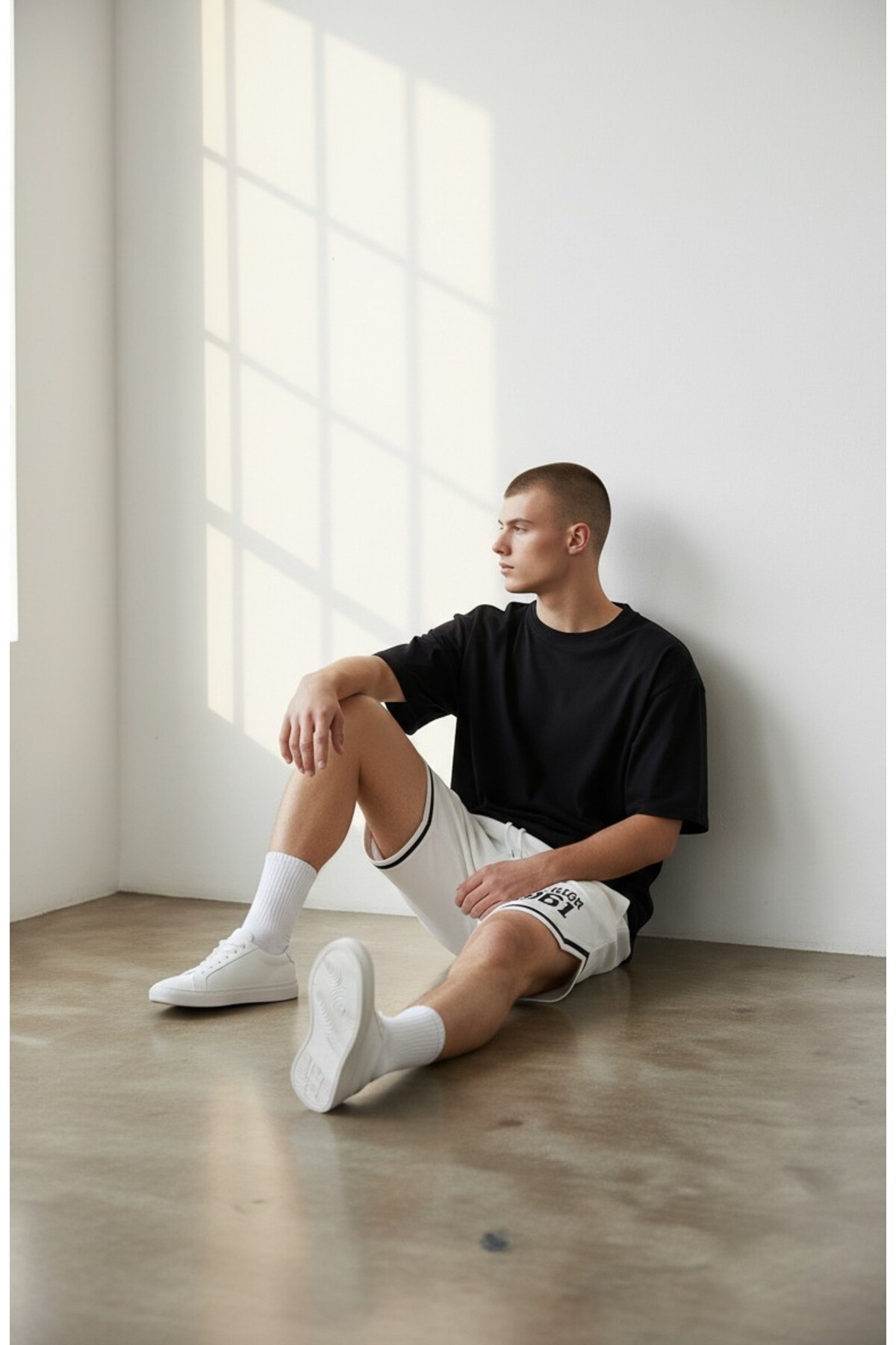 Altamira  Erkek Beyaz Superior Baskılı Paça Şeritli Şort - Görsel 3