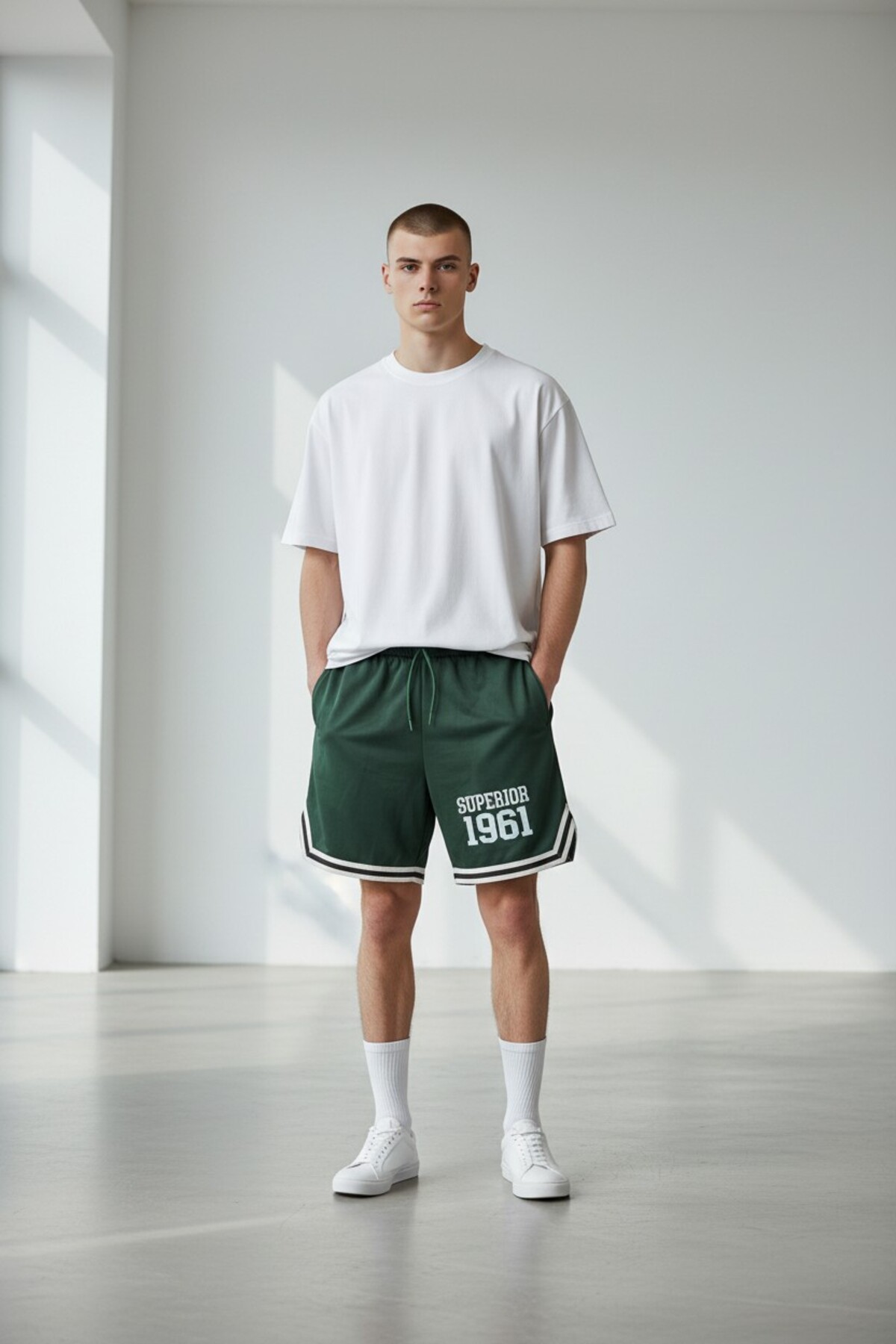 Altamira  Erkek Yeşil Superior Baskılı Paça Şeritli Şort