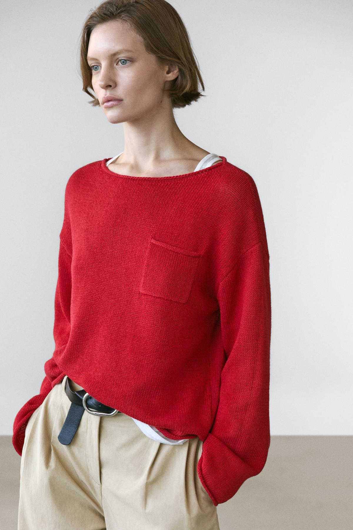 Massimo Dutti  Cepli pamuklu keten triko kazak - Görsel 3