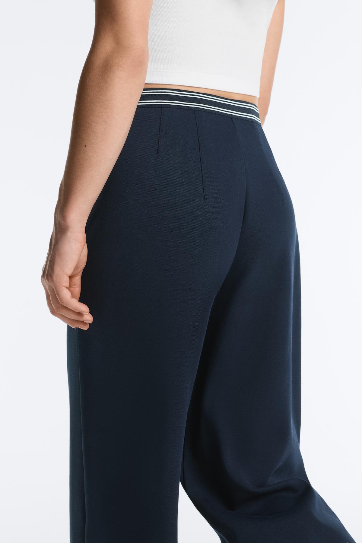 Oysho  Kontrast Piping Pamuklu Pikeli Düz Paça Pantolon - Görsel 3