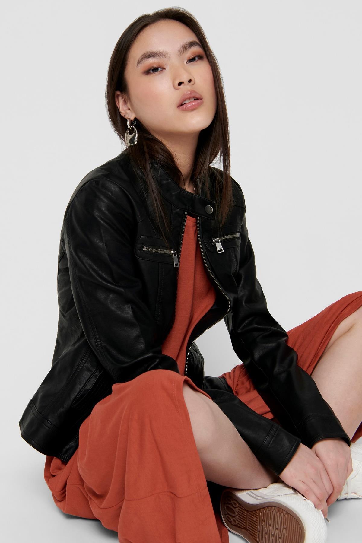 ONLY  15081400 Suni Deri Ceket - Siyah - Görsel 4