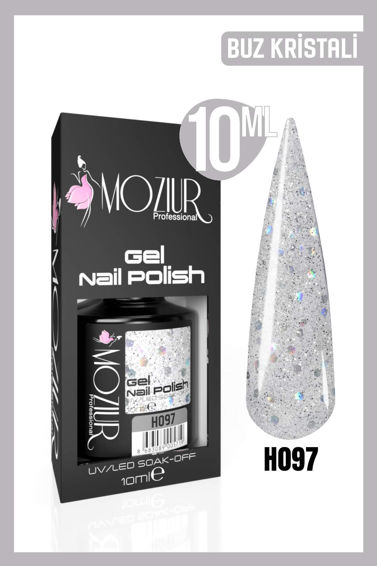 MOZIUR لاک دائمی ناخن UV Led H097 (SILVERY SERIES) 10ml — رنگارنگ 8683089005542