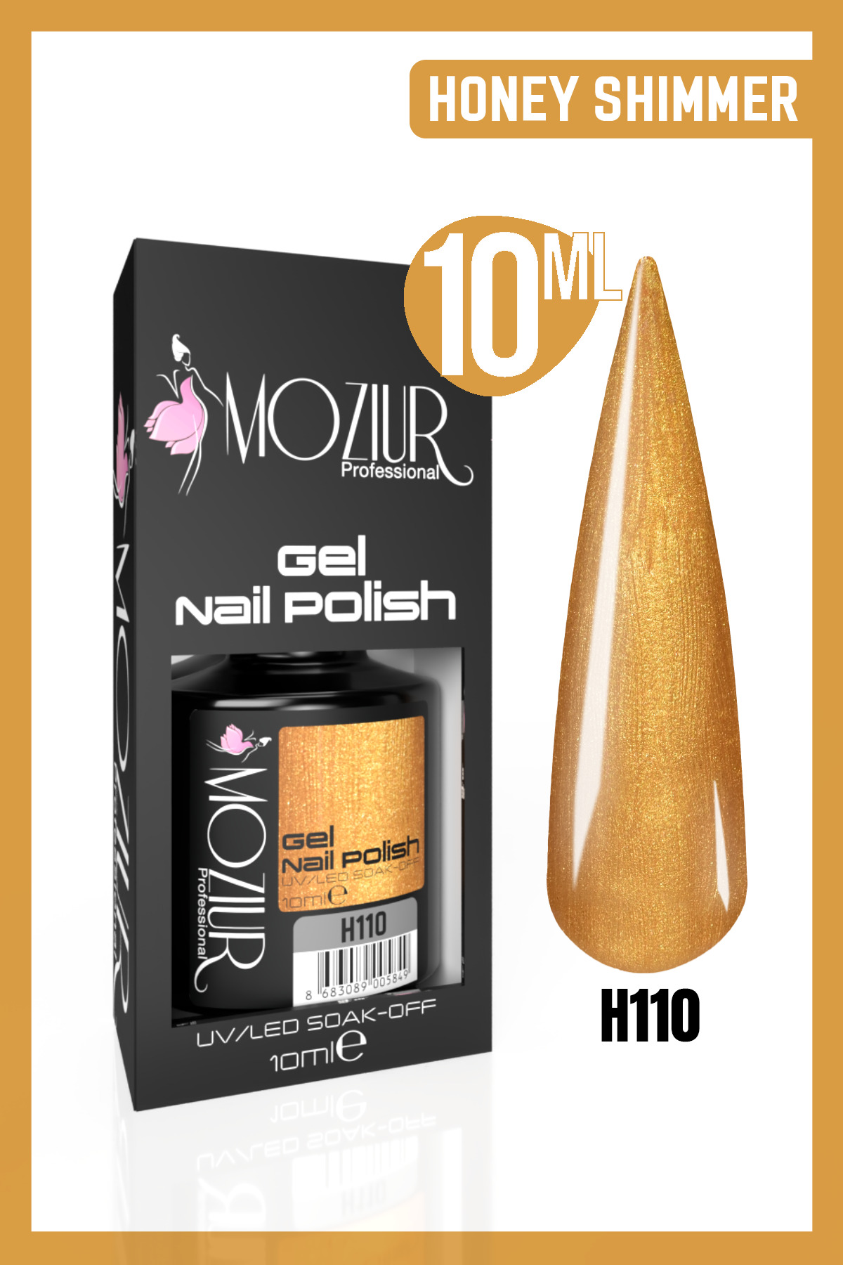 MOZIUR لاک ناخن بادوام UV LED H110 (سری شایمر) 10 میلی‌لیتر — زرد 8683089005542
