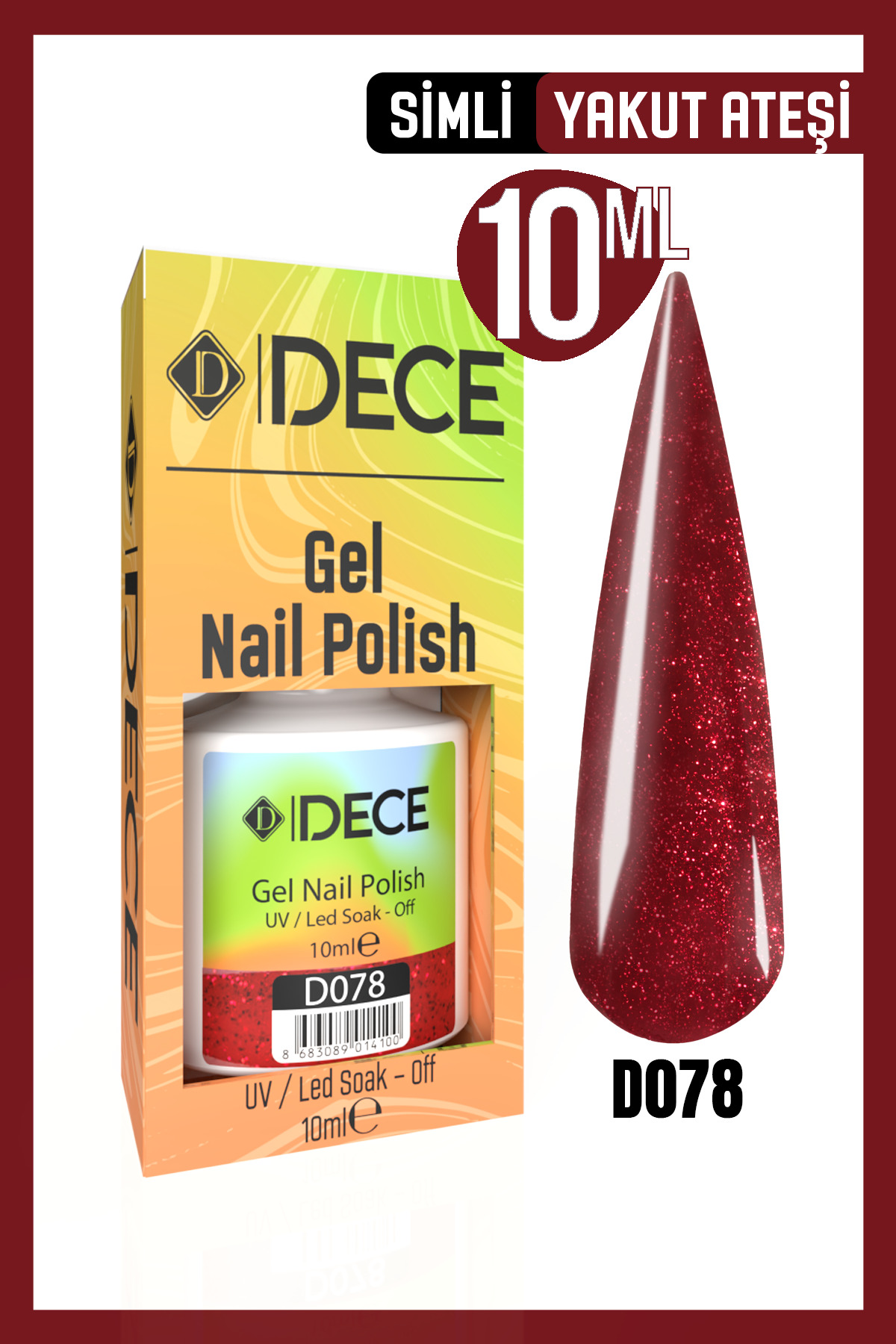 Kalıcı Oje UV LED D078 (SİMLİ SERİ) 10ml — زرشکی 8683089014038801