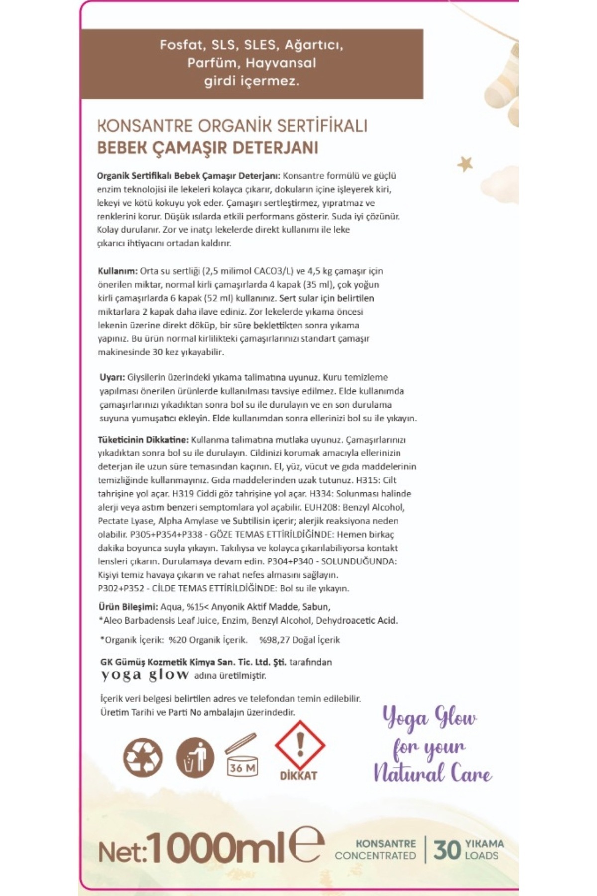 Yoga Glow Organik İçerikli Bebek Çamaşır Deterjanı 1 lt fotoğrafı 2 (önizleme)