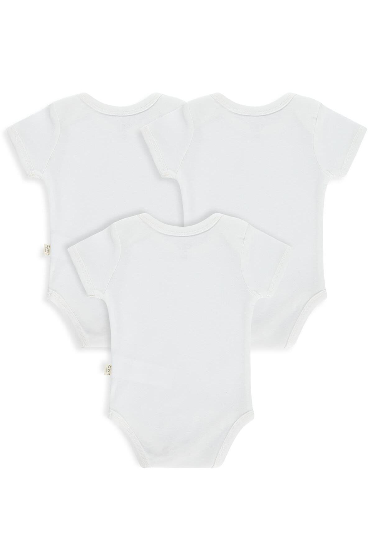 Civil Baby Düz Kısa Kol 3 lü 1-3 Yaş Çıtçıtlı Badi - Beyaz fotoğrafı 2 (önizleme)