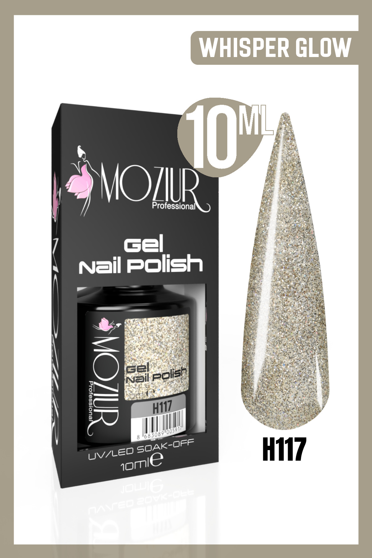 MOZIUR لاک دائمی ناخن UV Led H117 (SILVERY SERIES) 10ml — نقره‌ای 8683089005542