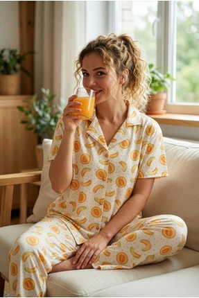 Nisanca Kısa Kollu Bambu Gömlek Pijama Takımı- Genç Anne Serisi