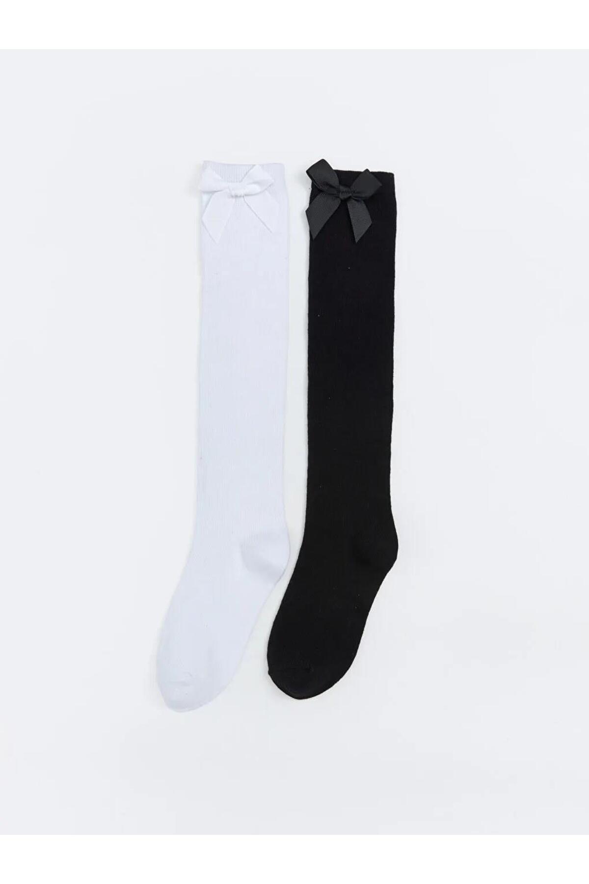 LC Waikiki Kniestrümpfe für Mädchen mit Schleifendetail, 2er-Pack (S6)