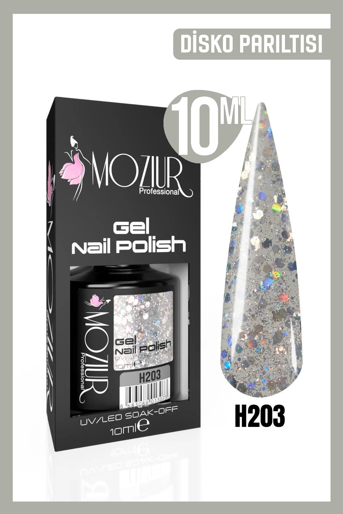 MOZIUR Kalıcı Oje Uv Led H203 (SİMLİ SERİ) 10ml — خاکستری 8683089012311