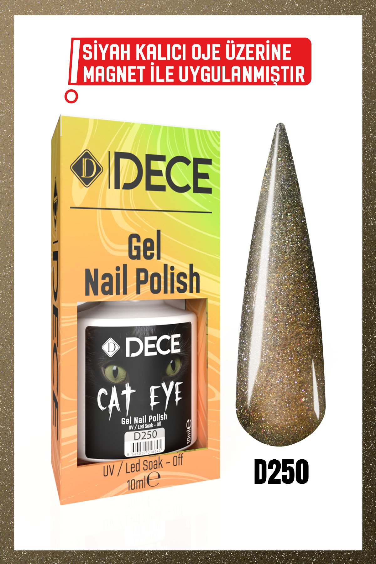 Kalıcı Oje Uv Led D250 (KEDİ GÖZÜ) 10ml — طلایی 868308901603603