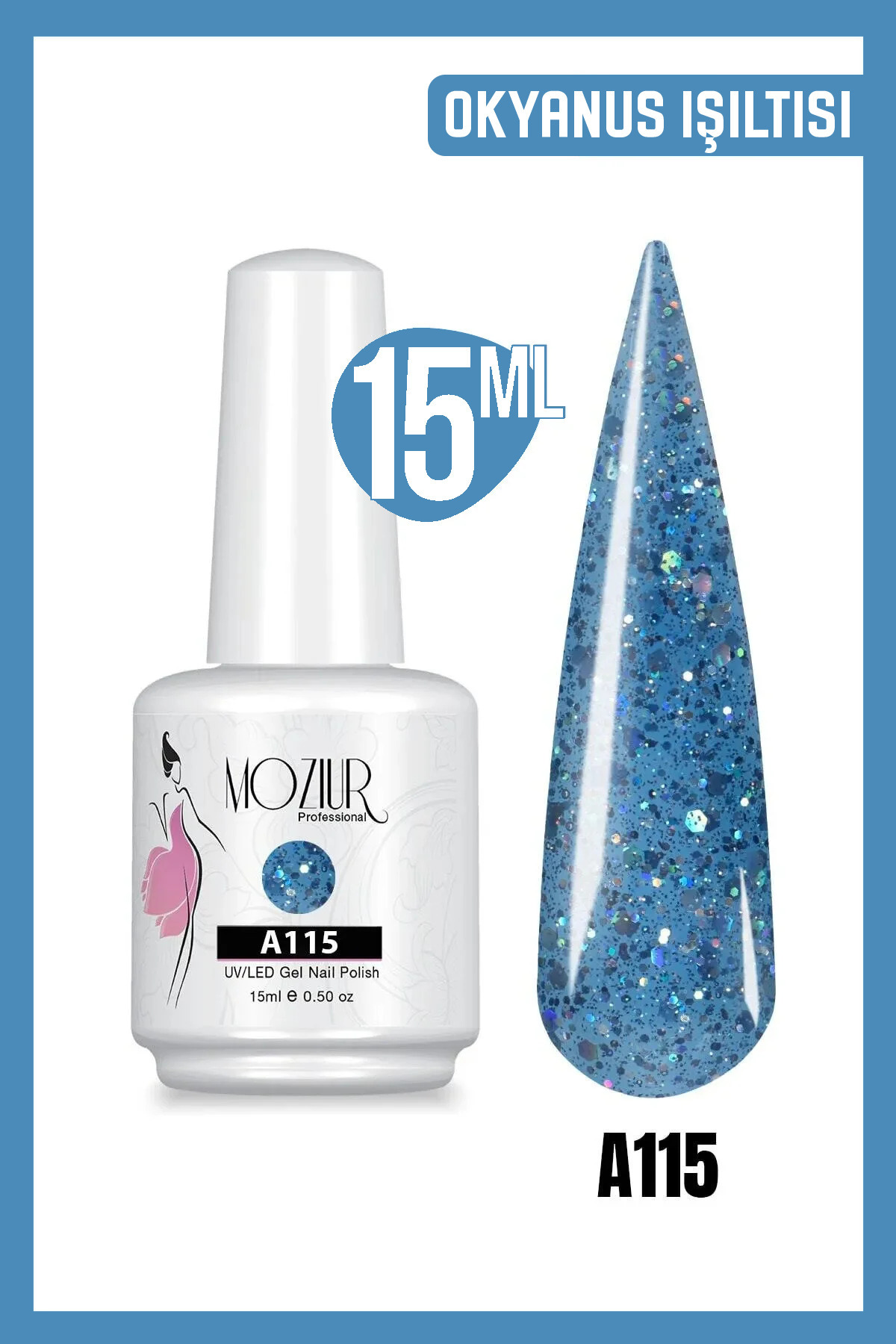 MOZIUR Kalıcı Oje UV Led A115 (SİMLİ SERİSİ) 15ml — آبی 8683089007058