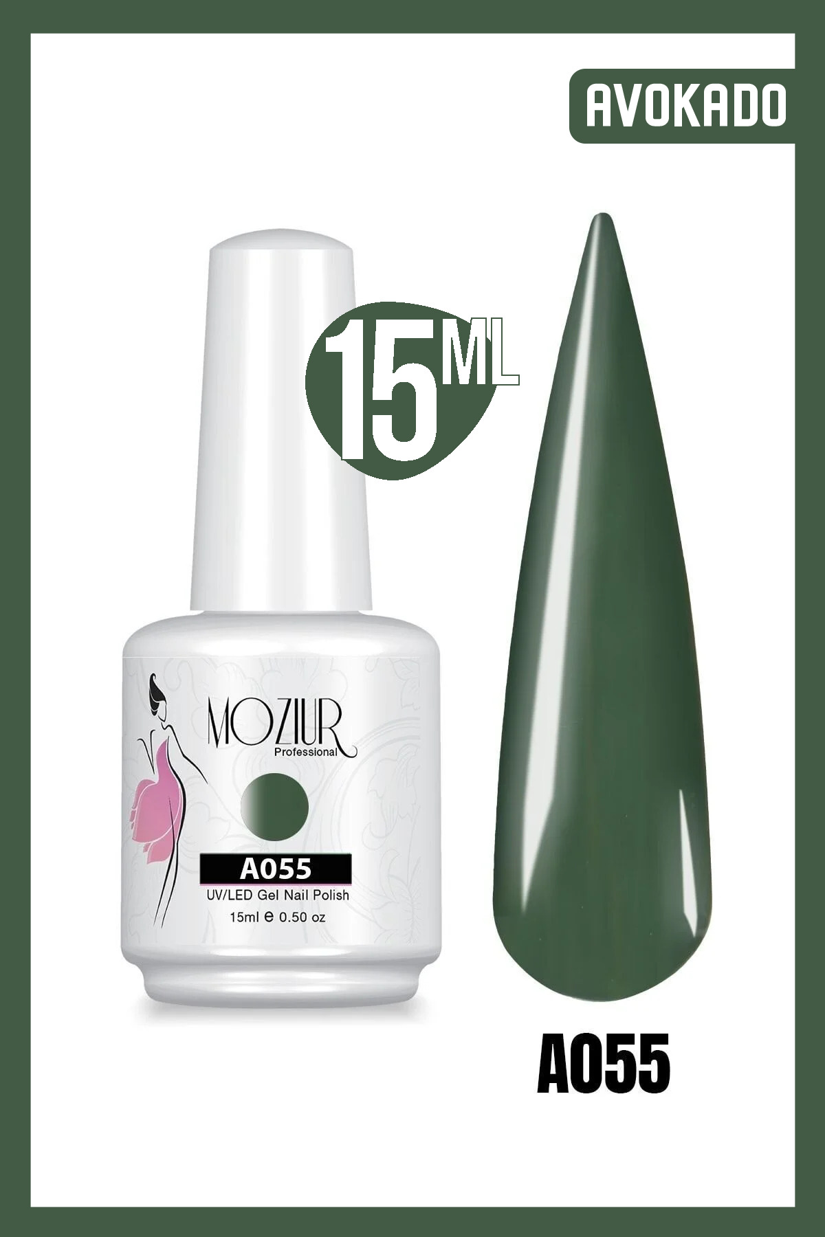 MOZIUR Kalıcı Oje Uv Led A055 (YEŞİL SERİSİ) 15ml — سبز 8683089006020