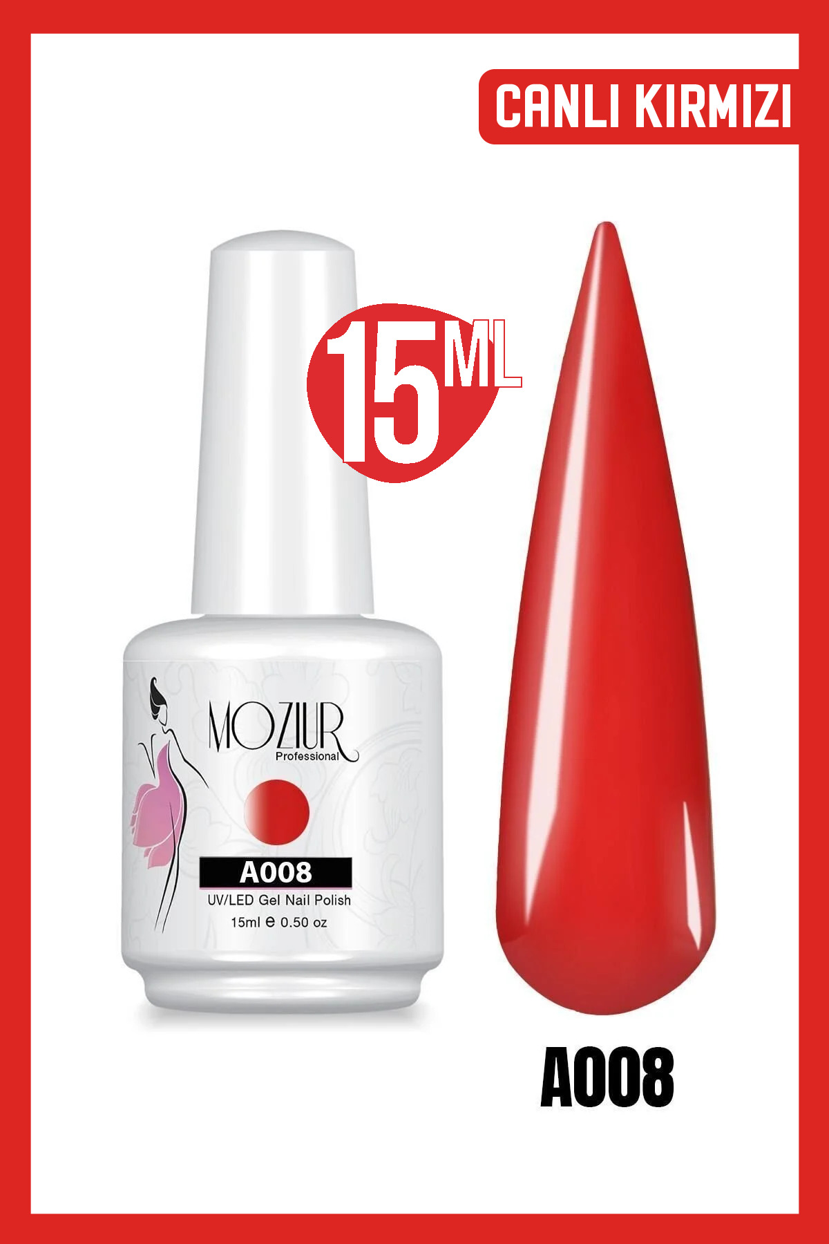 MOZIUR Kalıcı Oje Uv Led A008 (KIRMIZI SERİSİ) 15ml — صورتی 8683089006020