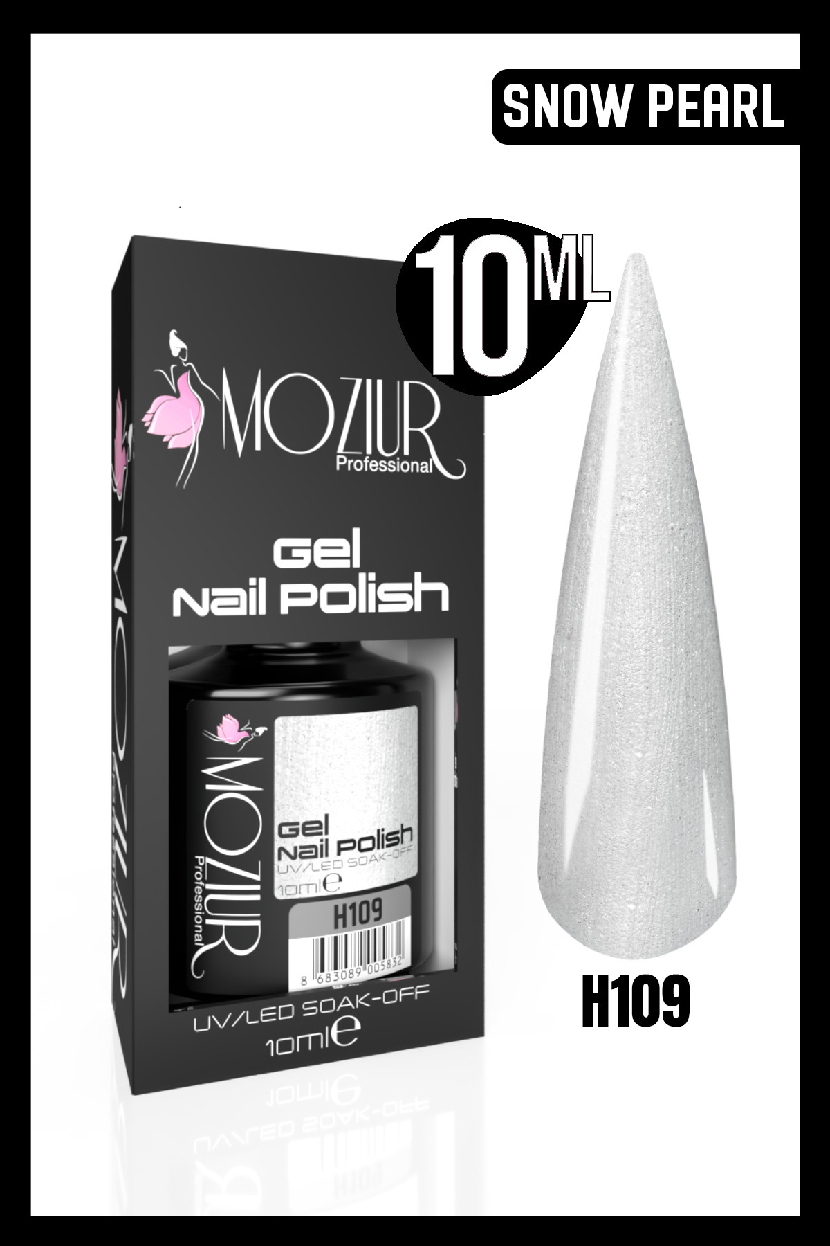 MOZIUR لاک ناخن بادوام UV LED H109 (سری شایمر) 10 میلی‌لیتر — سفید 8683089005542