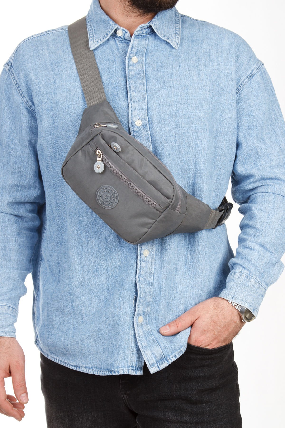 LOOP DESIGN  Siyah Unisex Krinkıl Kumaş Bel Ve Çapraz Omuz Çantası & Freebag - Görsel 3