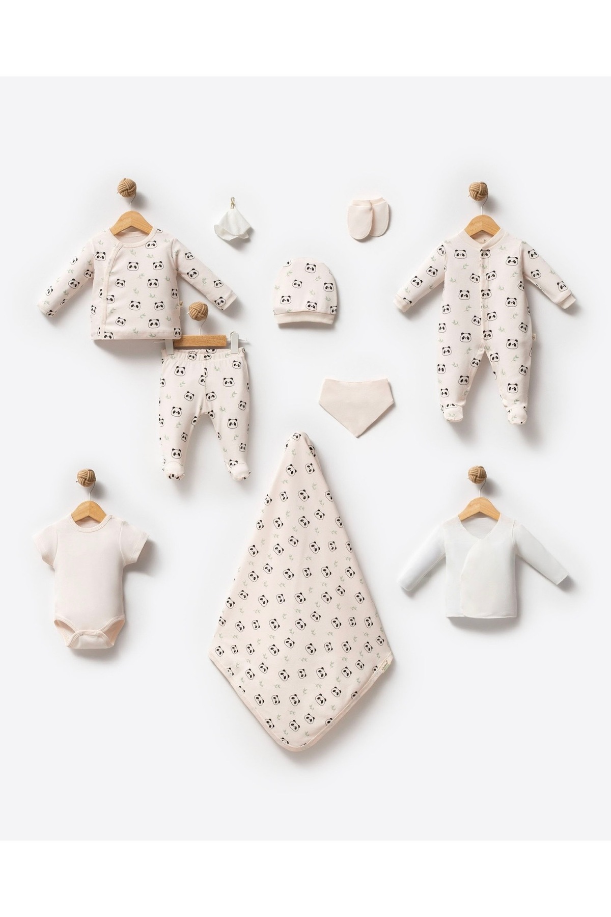KapsülBebek %100 organik pamuk 10’lu yenidoğan hastane çıkışı seti – 0-3 ay bebek takımı desenli fotoğrafı 3 (önizleme)