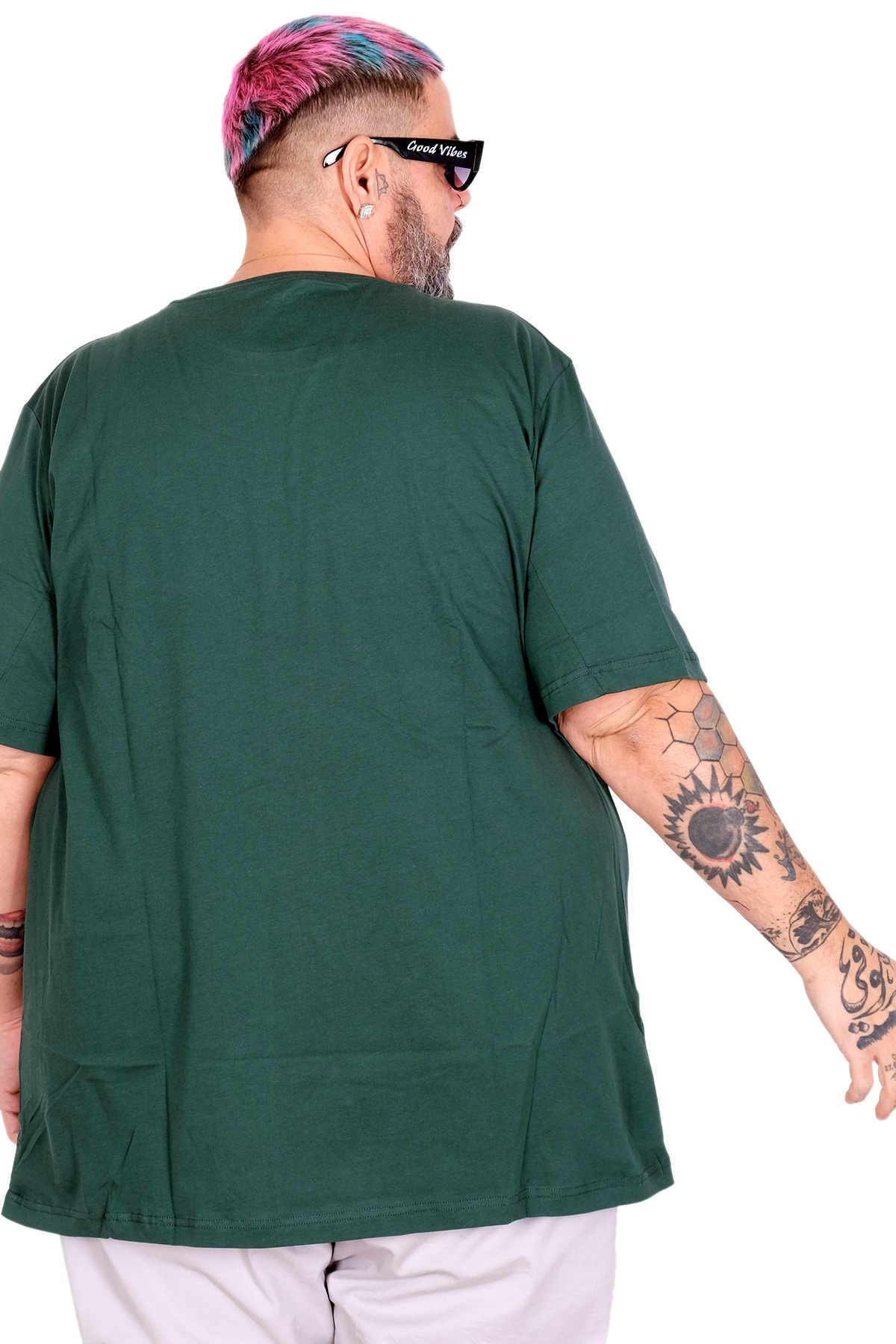 ModeXL Büyük Beden Erkek Bisiklet Yaka Basic T-Shirt %100 Pamuk 20031 Nefti görsel 4