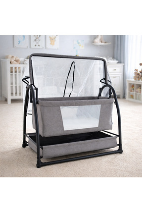 Bebelovv Keten Kumaş Profil Sallanabilir Portatif Anne Yanı Cibinlikli Siyah ...