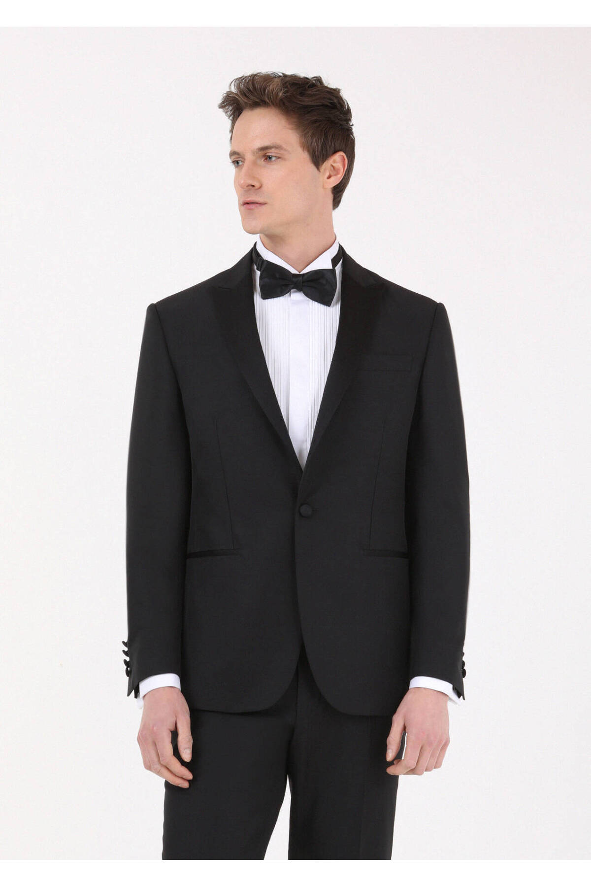 Ramsey Black Plain Modern Fit Double Breasted Collar Woven Tuxedo Suit