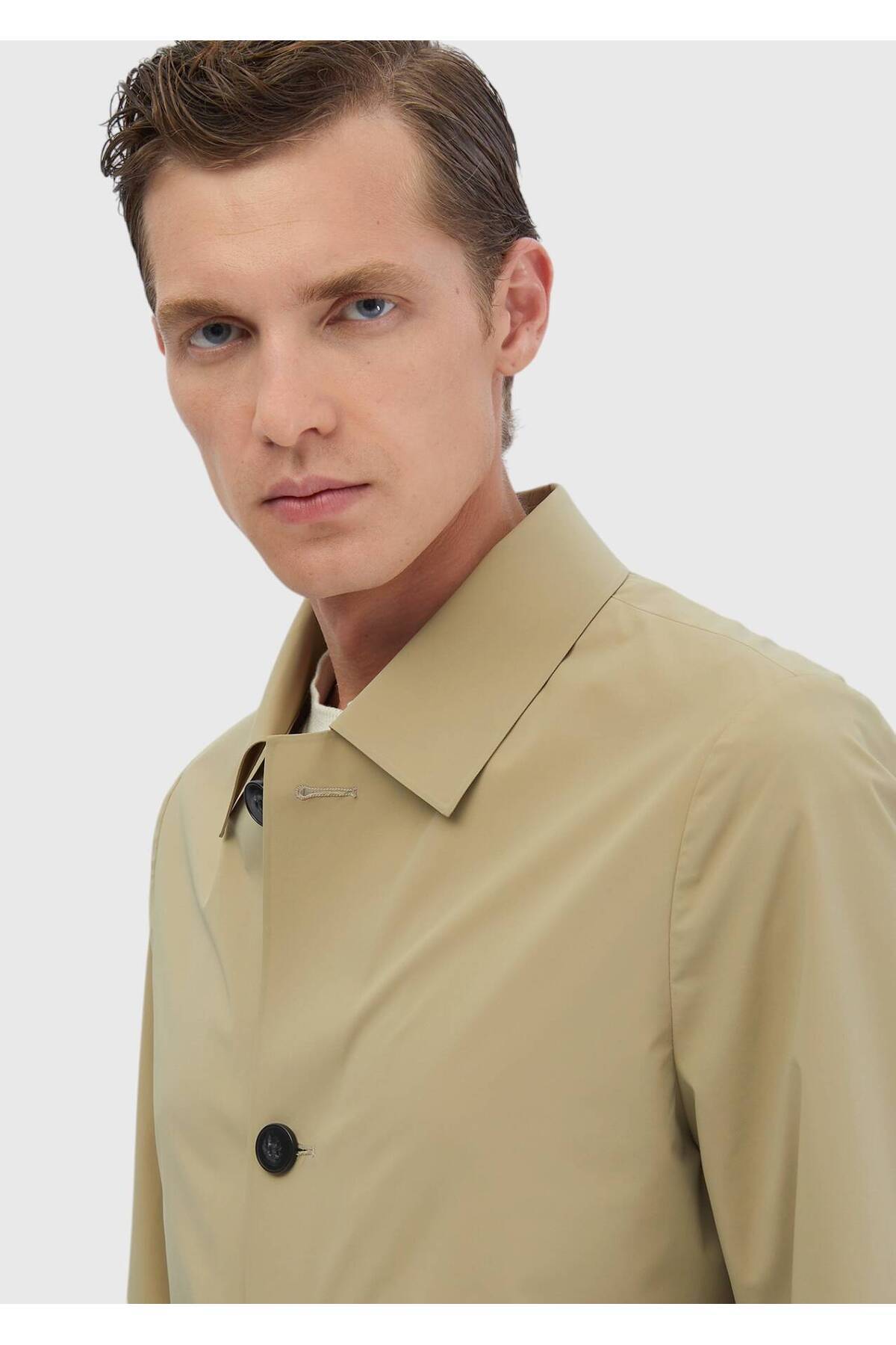 Ramsey  Safran Regular Fit Gömlek Yaka Casual Dokuma Pardösü - Görsel 4