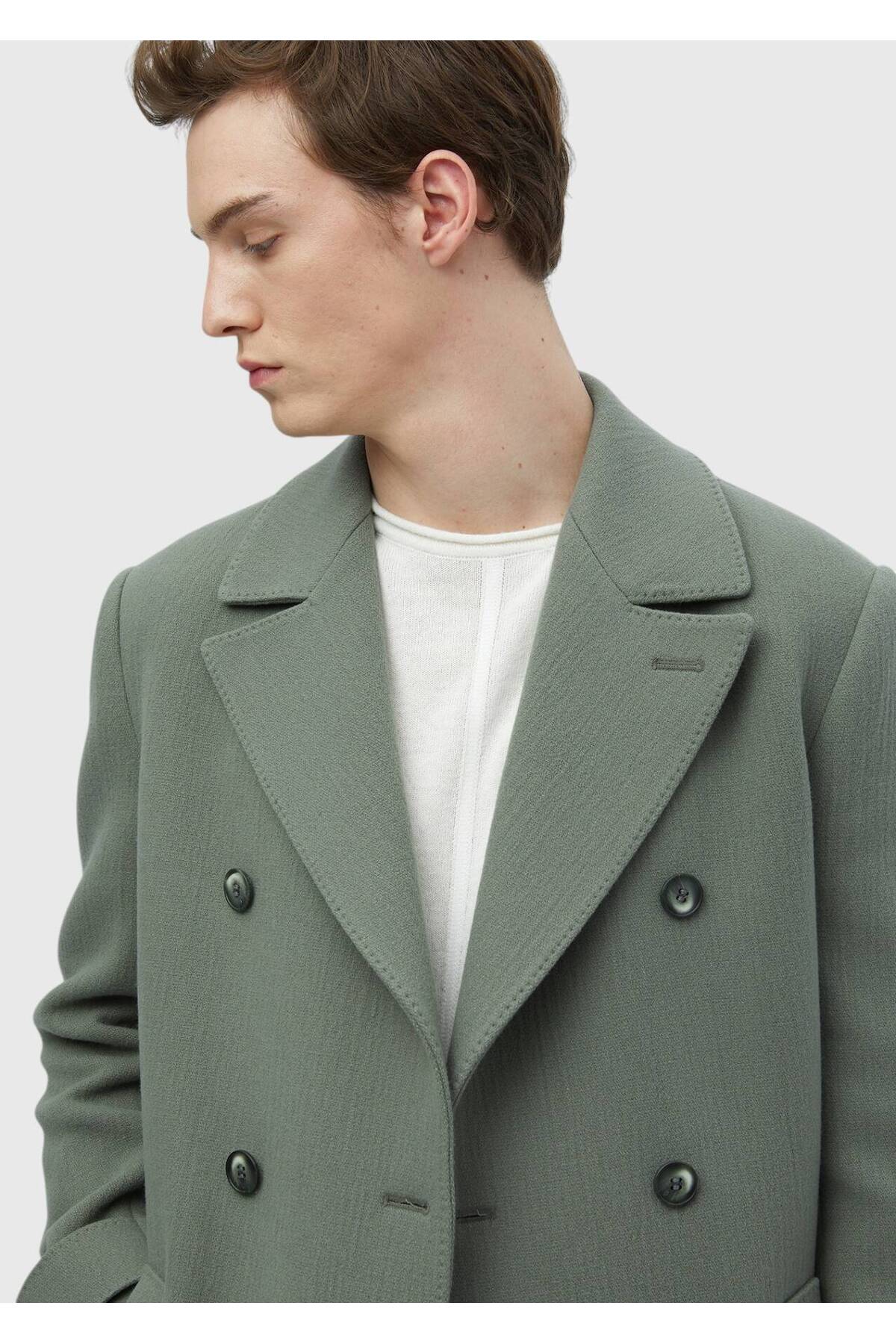 Ramsey  Açık Yeşil Regular Fit Kruvaze Yaka Casual Dokuma Palto - Görsel 3