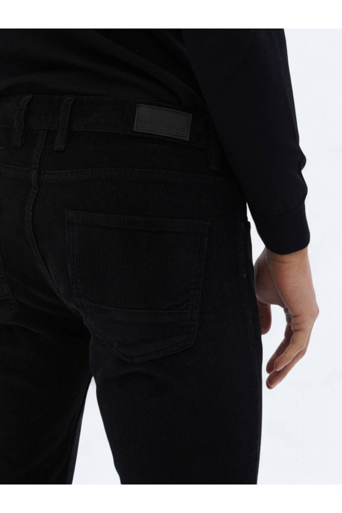 Kip Siyah Dokuma Slim Fit Kadife Casual Pamuk Karışımlı Pantolon görsel 4
