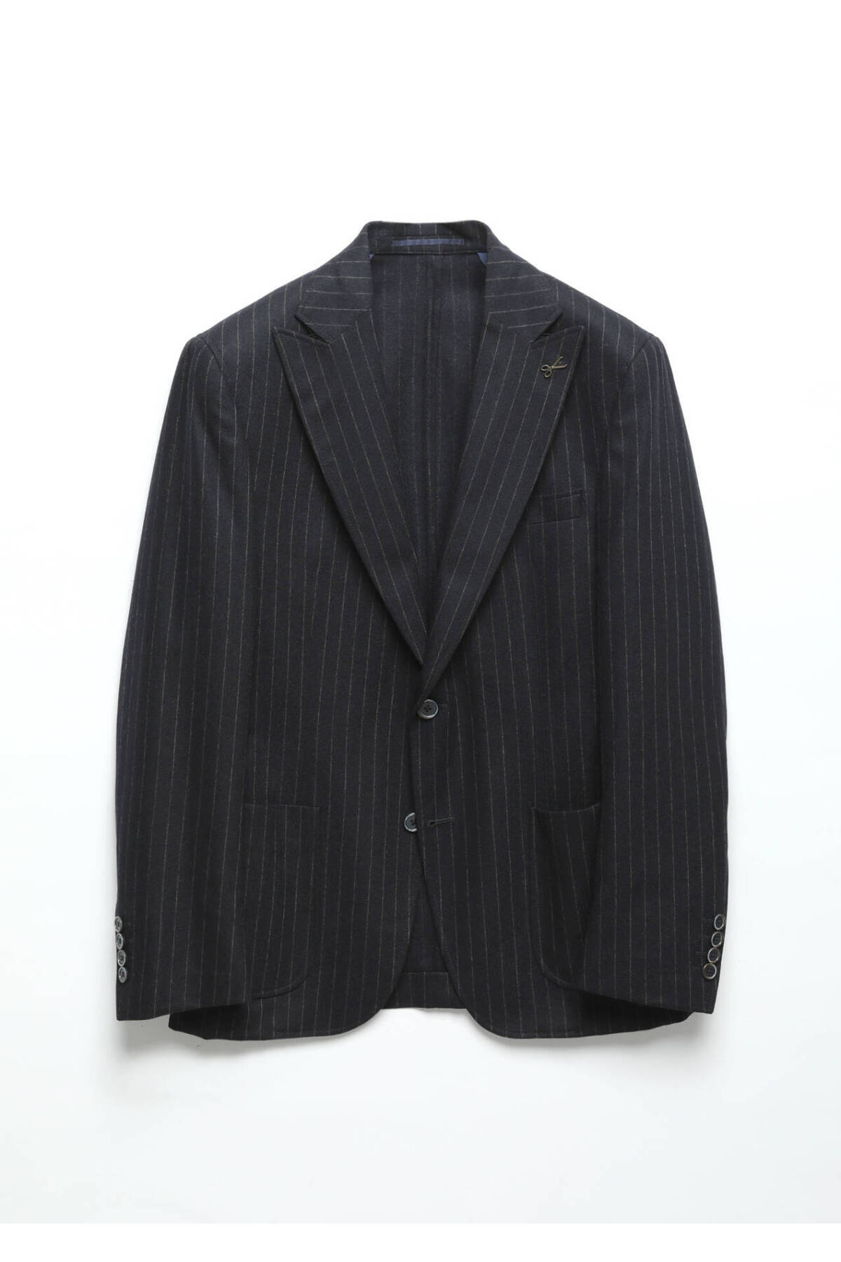 Ramsey  Lacivert Çizgili Zeroweight Slim Fit Yün Karışımlı Ceket - Görsel 7