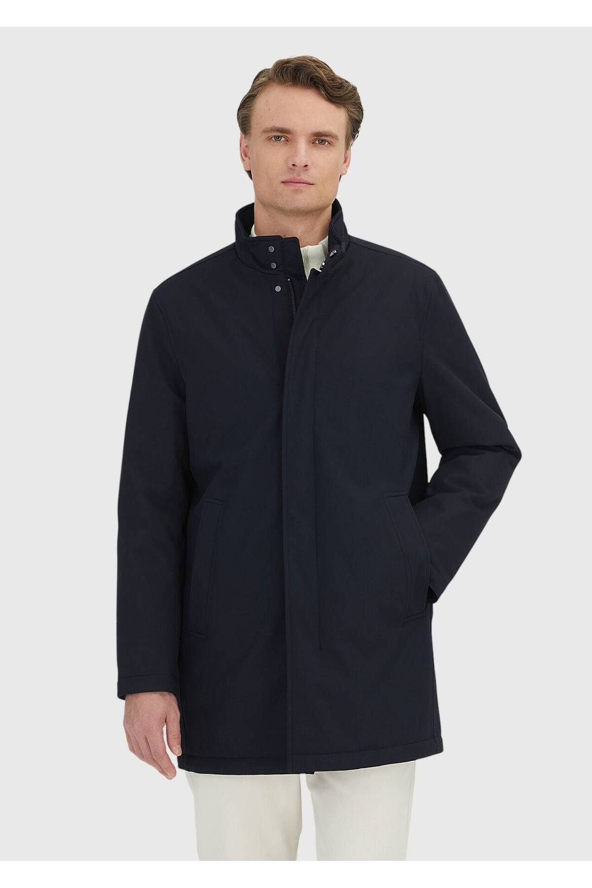 Ramsey Lacivert Regular Fit Dik Yaka Casual Dokuma Kaban görsel 2