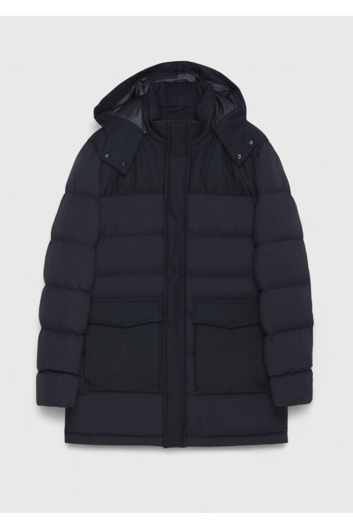 Ramsey  Siyah Regular Fit Kapüşonlu Klasik Dokuma Kaban - Görsel 7