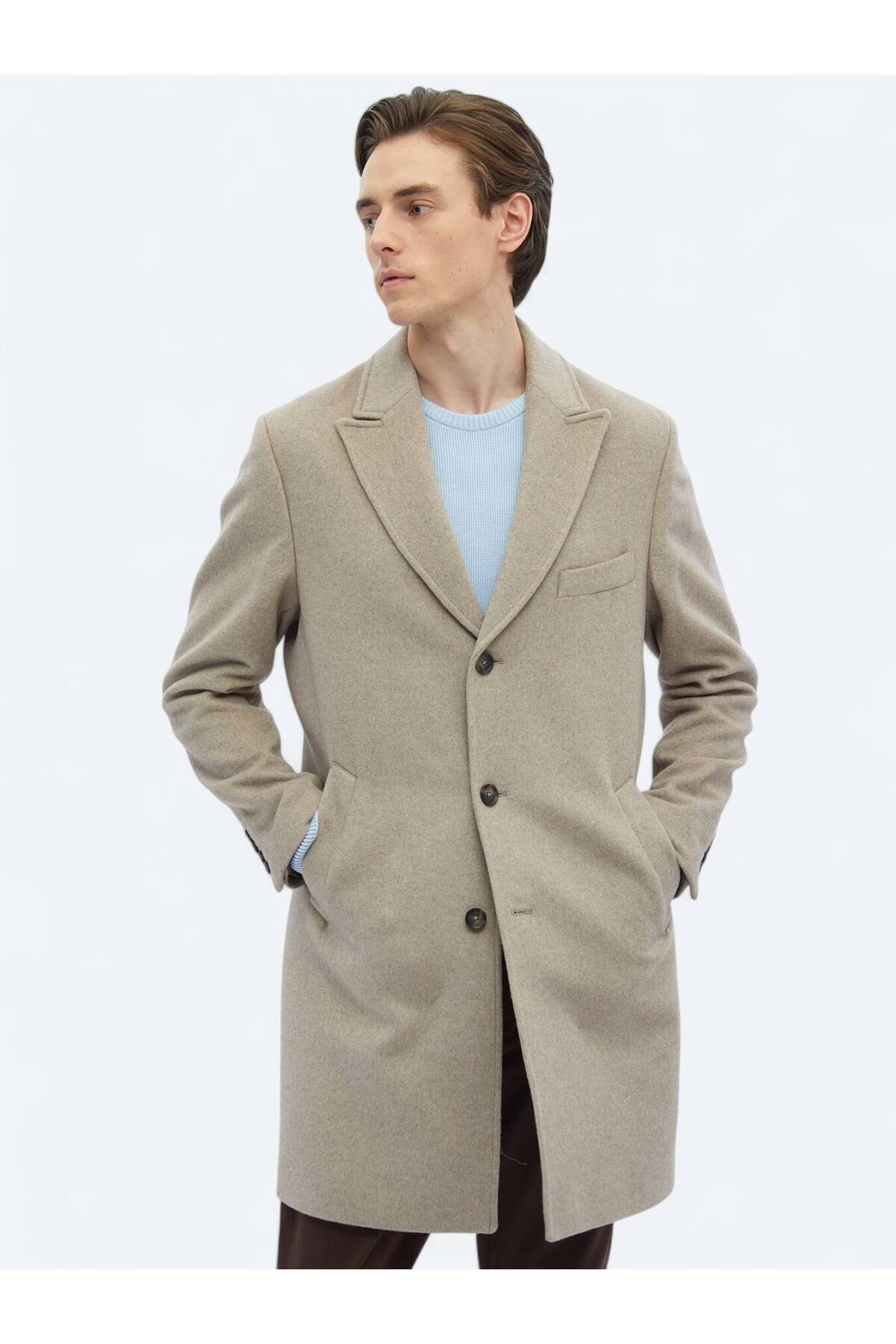 Kip  Vizon Regular Fit Kruvaze Yaka Klasik Dokuma Palto - Görsel 5