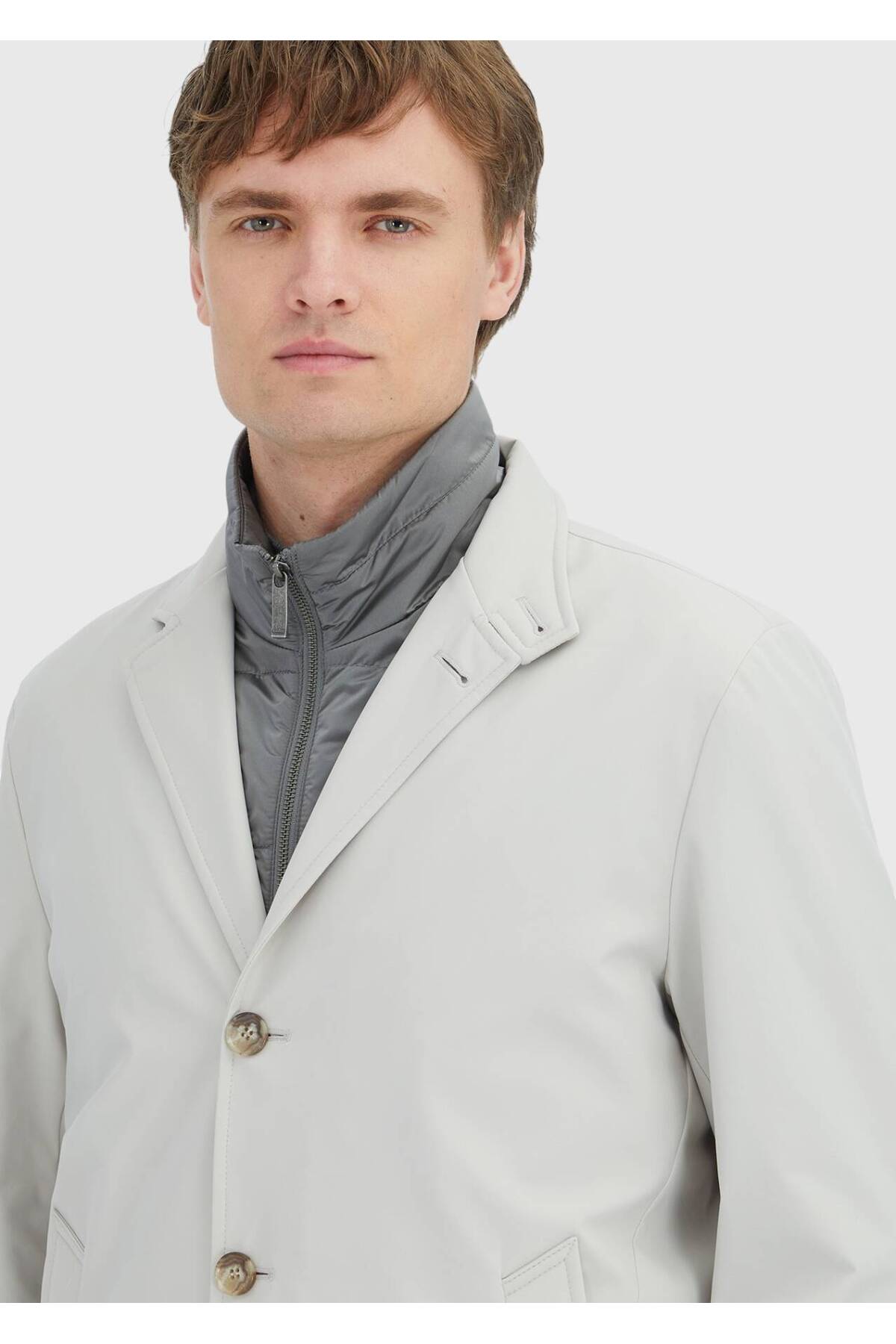 Ramsey Ekru Regular Fit Kruvaze Yaka Casual Dokuma Pardösü görsel 3