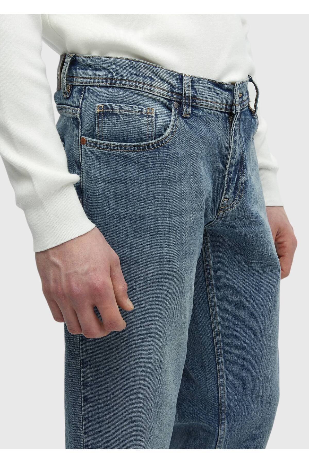 Ramsey  Mavi Düz Regular Fit Denim %100 Pamuk Pantolon - Görsel 4