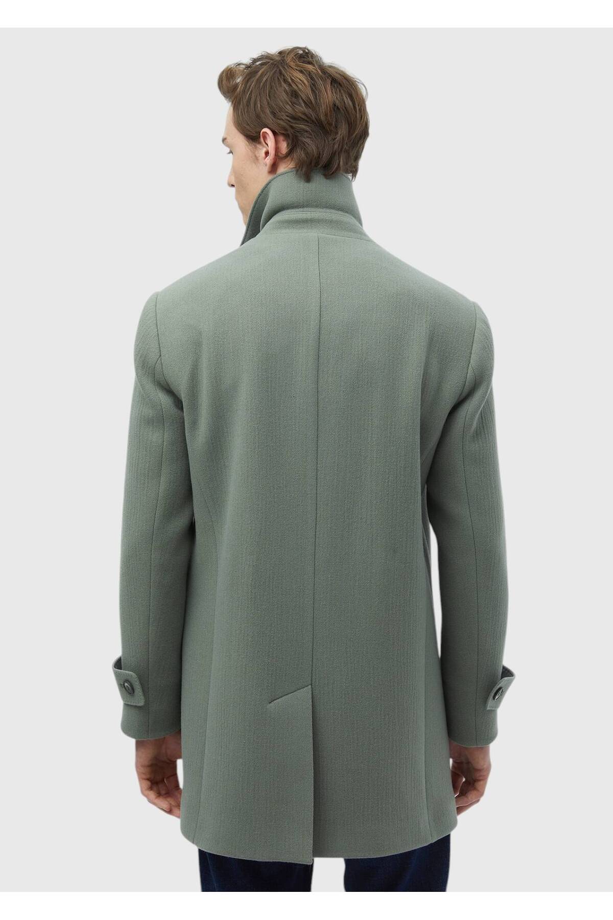 Ramsey  Açık Yeşil Regular Fit Kruvaze Yaka Casual Dokuma Palto - Görsel 7