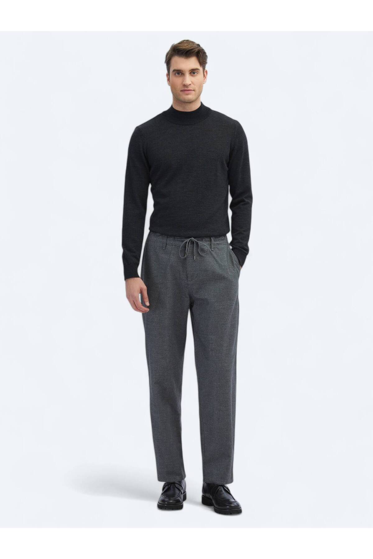 Kip Gri Desenli Dokuma Jogging Fit Casual Pamuk Karışımlı Pantolon
