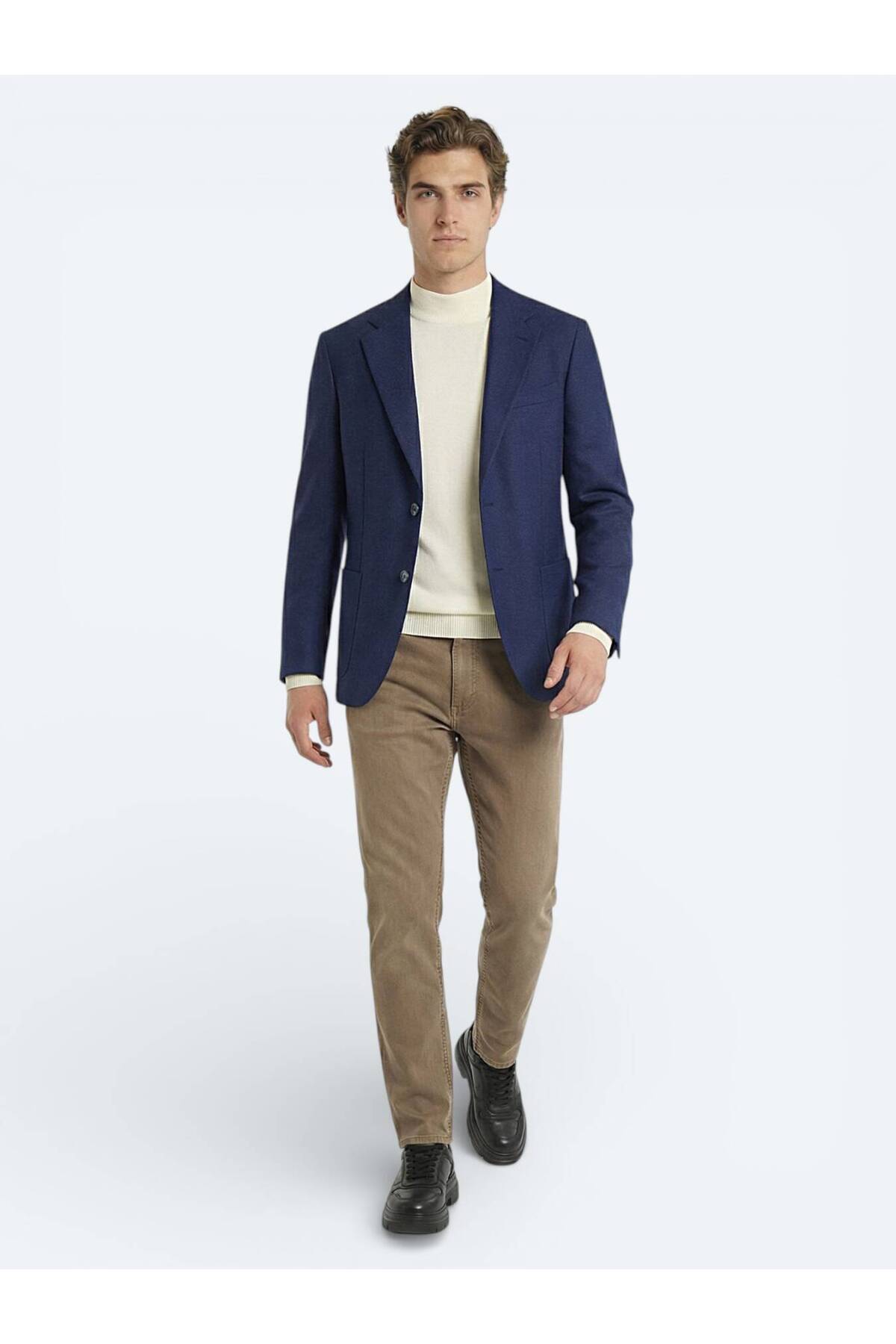 Kip  İndigo Desenli Yün Karışımlı Ceket - Görsel 2