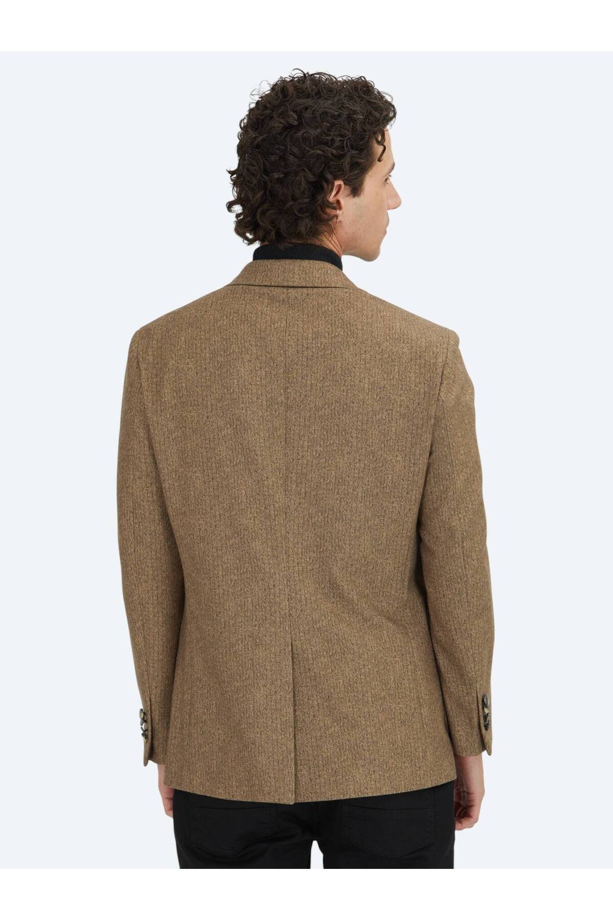 Kip  Kahverengi Baskılı Modern Fit Örme Ceket - Görsel 6