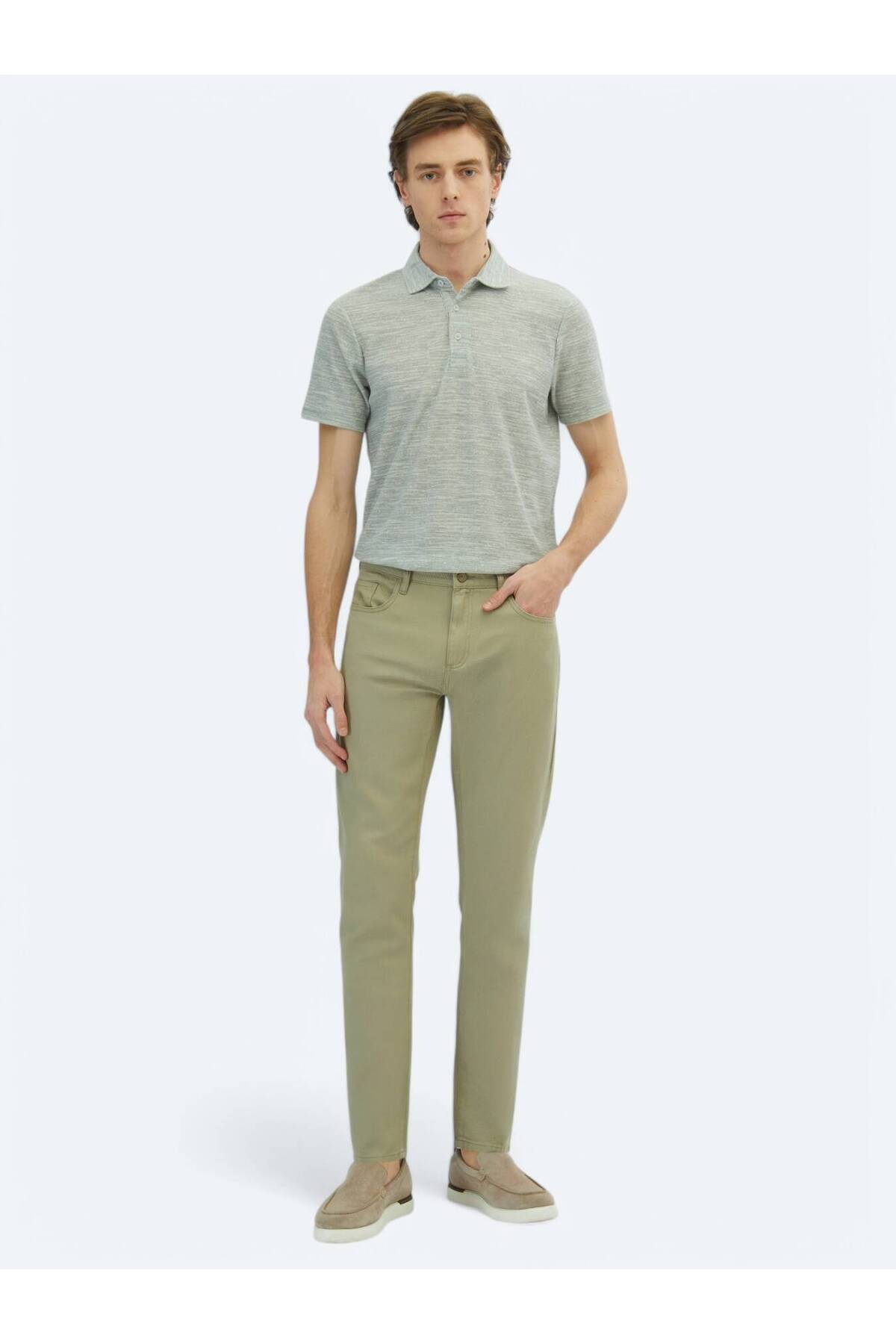 Kip  Açık Yeşil Düz Dokuma Regular Fit Casual Pamuk Karışımlı Pantolon