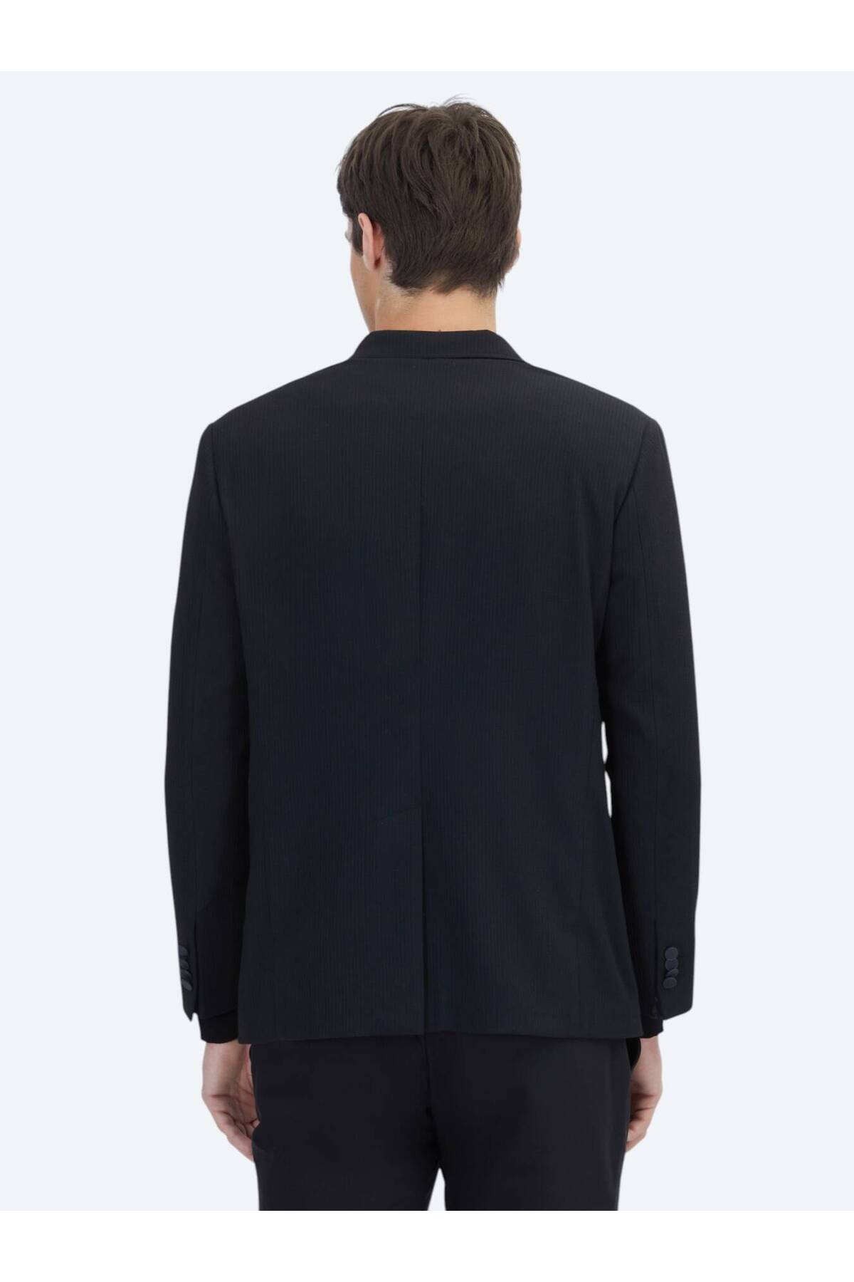Kip  Siyah Çizgili Comfort Fit Ceket - Görsel 5
