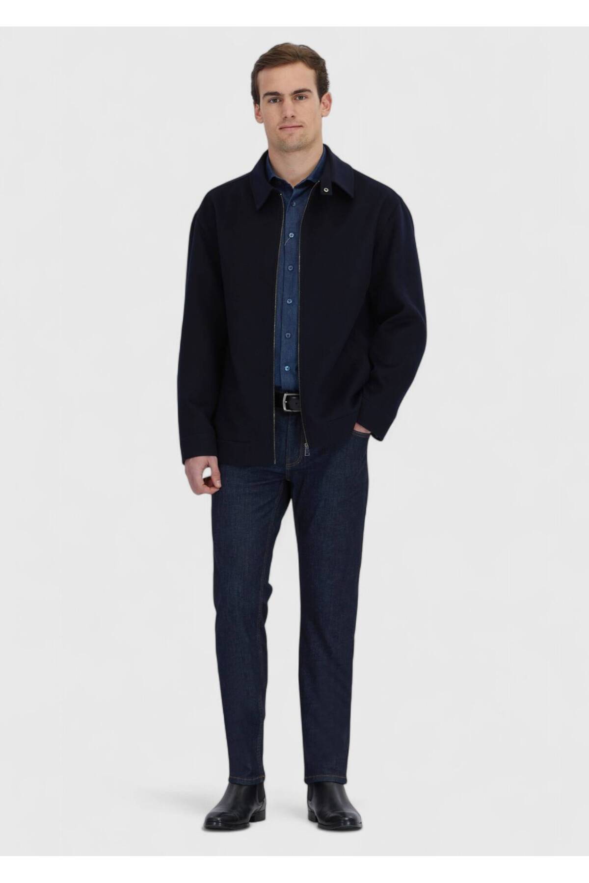 Lacivert Regular Fit Gömlek Yaka Casual Dokuma Mont — رنگارنگ 10157928 — تصویر 2 از 6