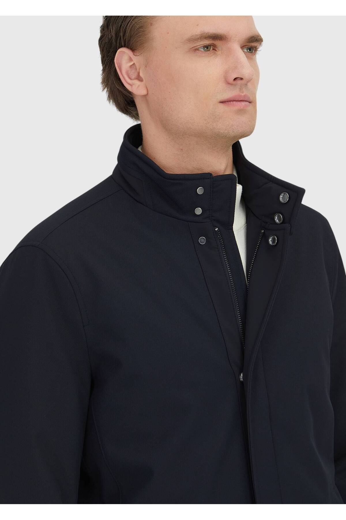 Ramsey Lacivert Regular Fit Dik Yaka Casual Dokuma Kaban görsel 3