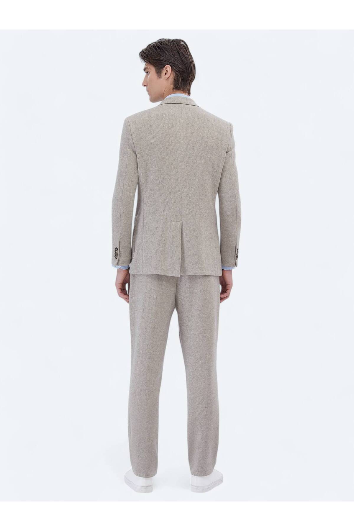 Bej Desenli Modern Fit Pamuk Karışımlı Örme Takım Elbise — بژ 10151072-550 — تصویر 6 از 6