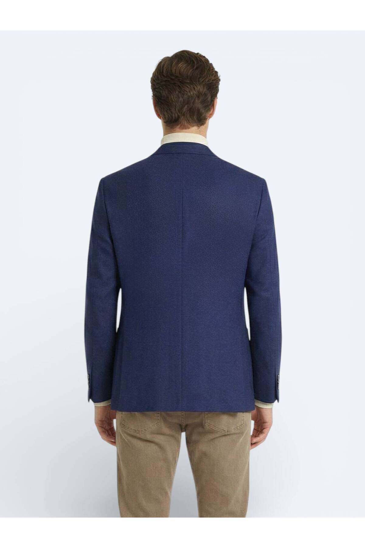 Kip  İndigo Desenli Yün Karışımlı Ceket - Görsel 4
