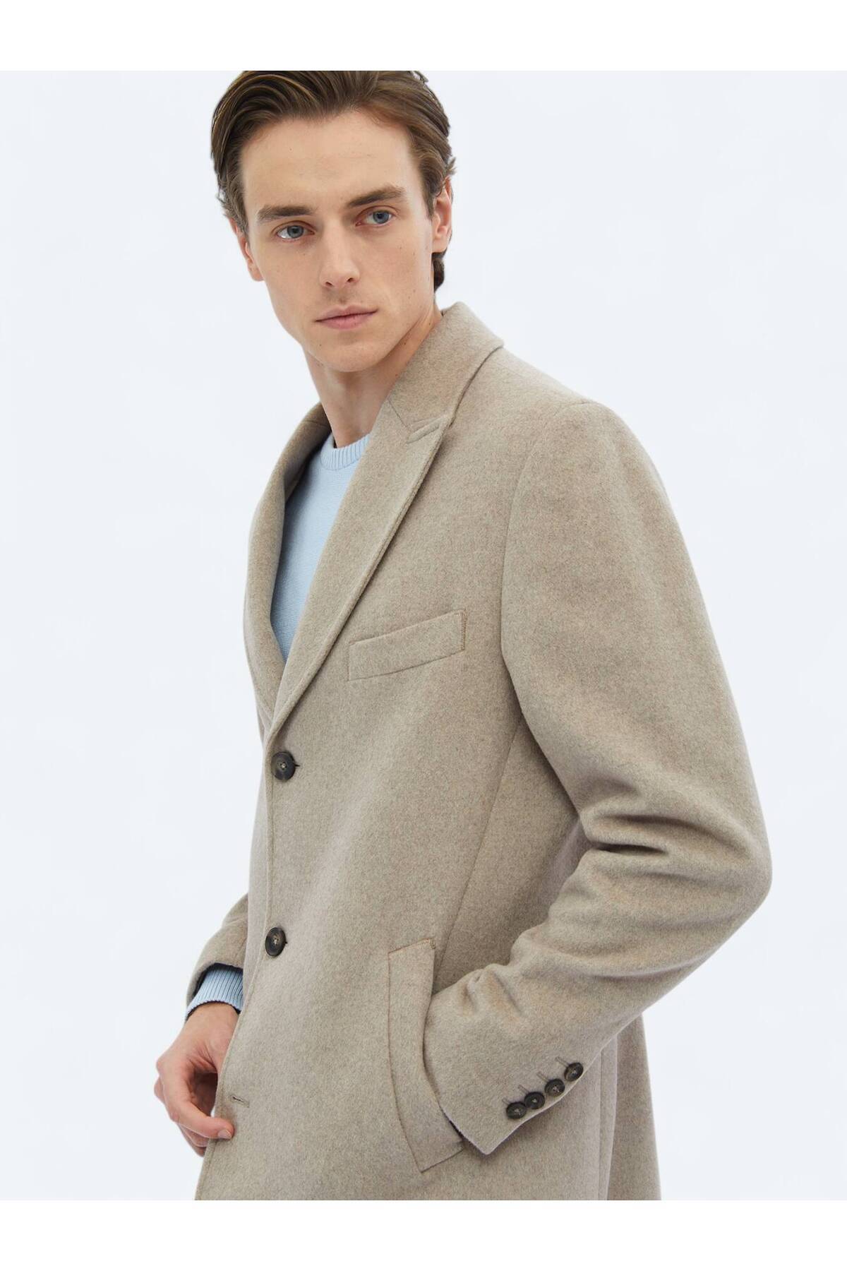 Kip  Vizon Regular Fit Kruvaze Yaka Klasik Dokuma Palto - Görsel 7