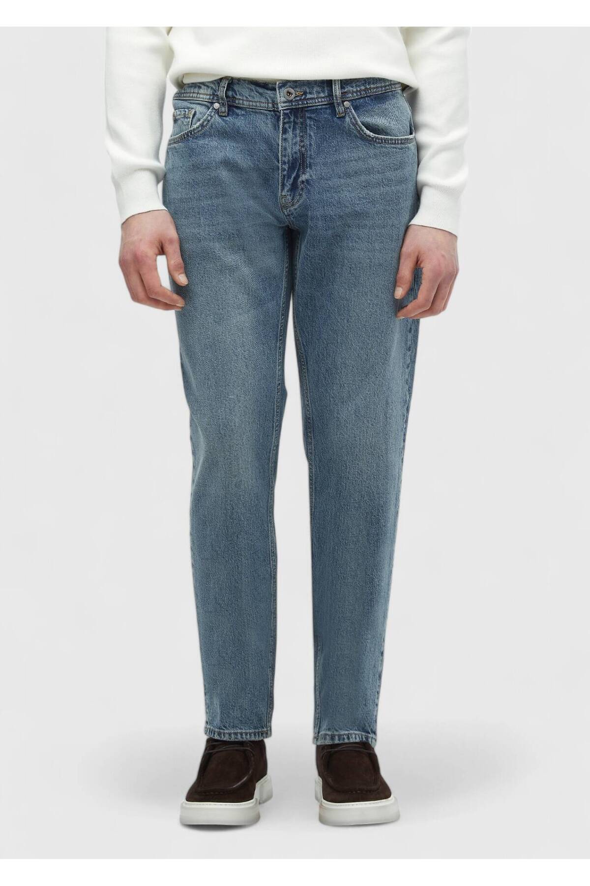 Ramsey  Mavi Düz Regular Fit Denim %100 Pamuk Pantolon - Görsel 2