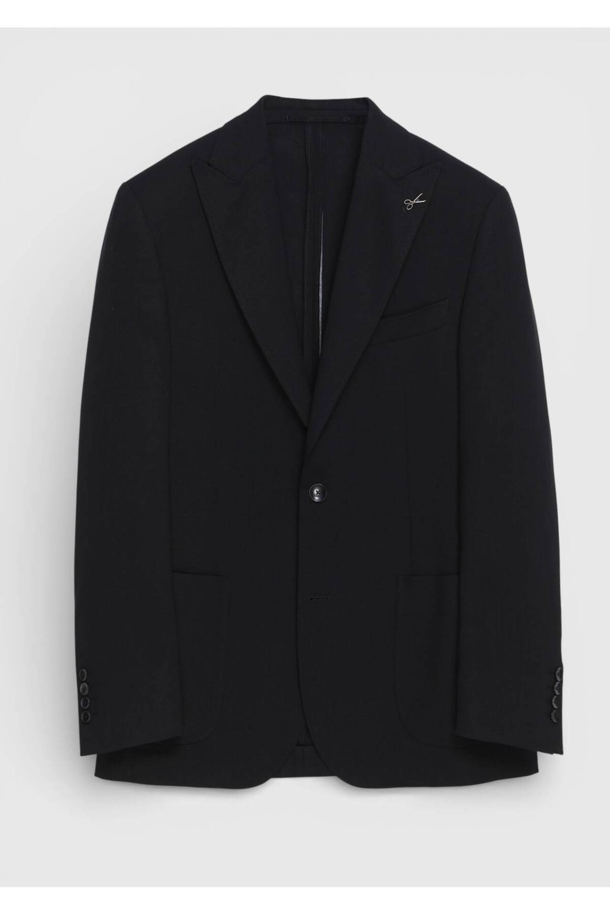 Ramsey  Siyah Düz Zeroweight Slim Fit %100 Yün Ceket - Görsel 5