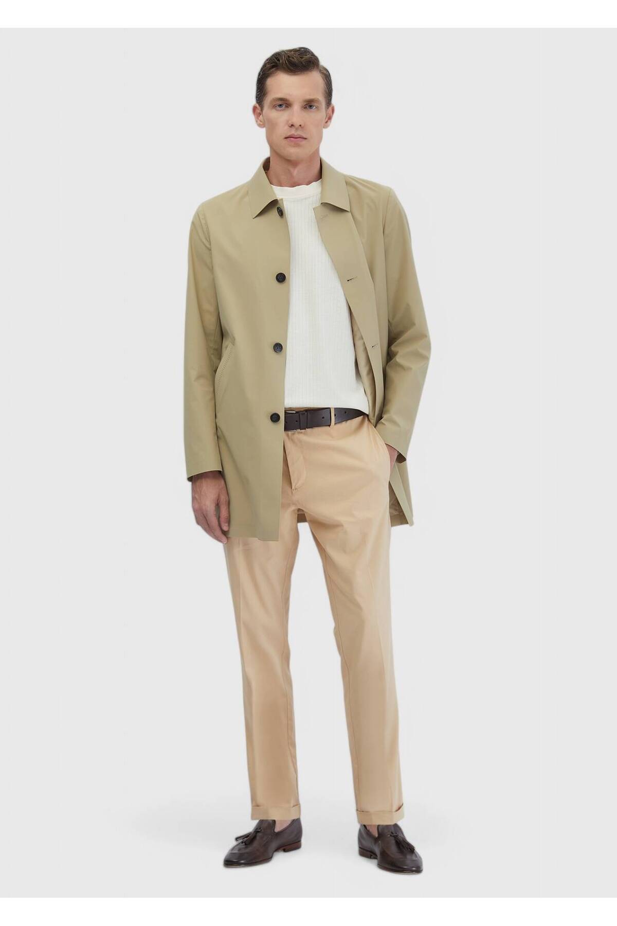 Ramsey  Safran Regular Fit Gömlek Yaka Casual Dokuma Pardösü - Görsel 2